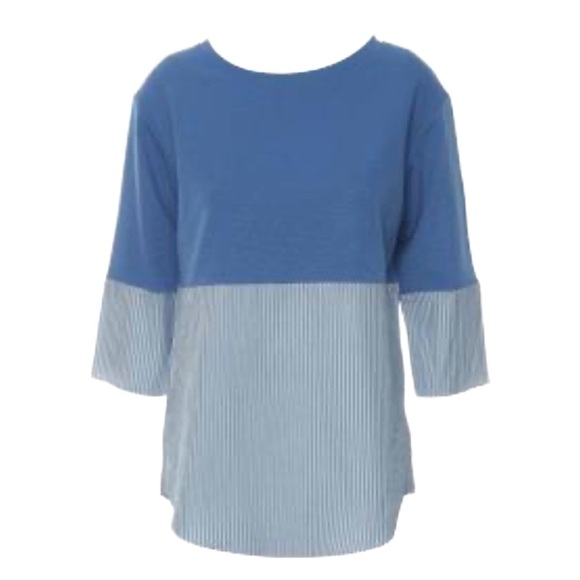 COS Women’s Striped Accent Mixed Media blue /white Sweater Top Sz M NWOT - Picture 1 of 11